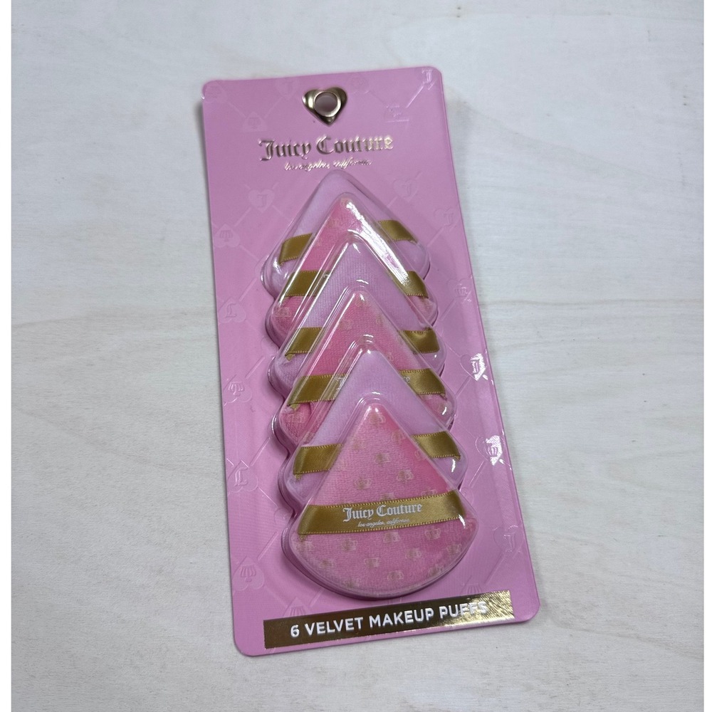 Juicy Couture 6 Piece Velvet Makeup Puff Set Pink Triangle Powder Puffs‎ New